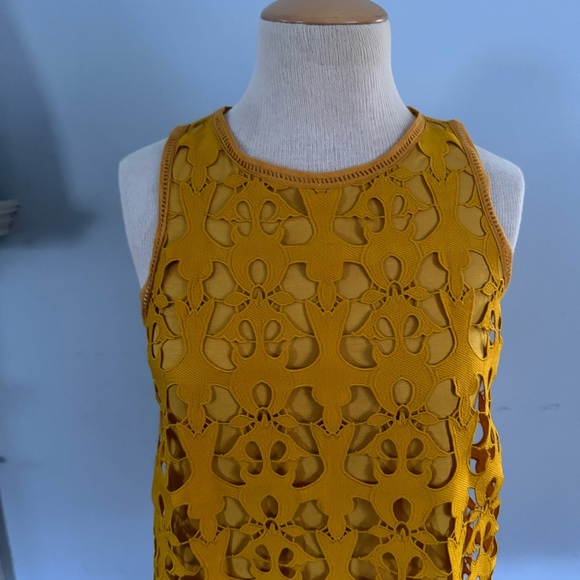 LOFT lacy laser cut cami top in marigold Sleeveless Tank Top Cut Out Design Sz S - Picture 5 of 12